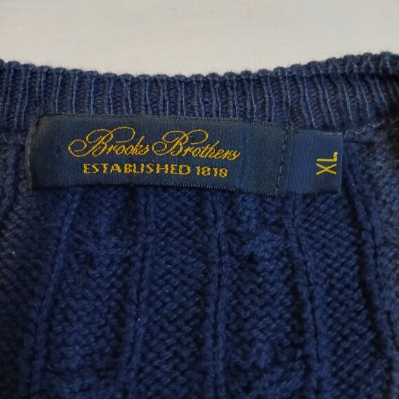 Brooks Brothers Men's XL Navy Blue Cable Knit Vest 100% Cotton‎ - Picture 7 of 8